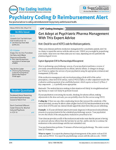 Latest issue of Psychiatry Coding & Reimbursement Alert Magazine